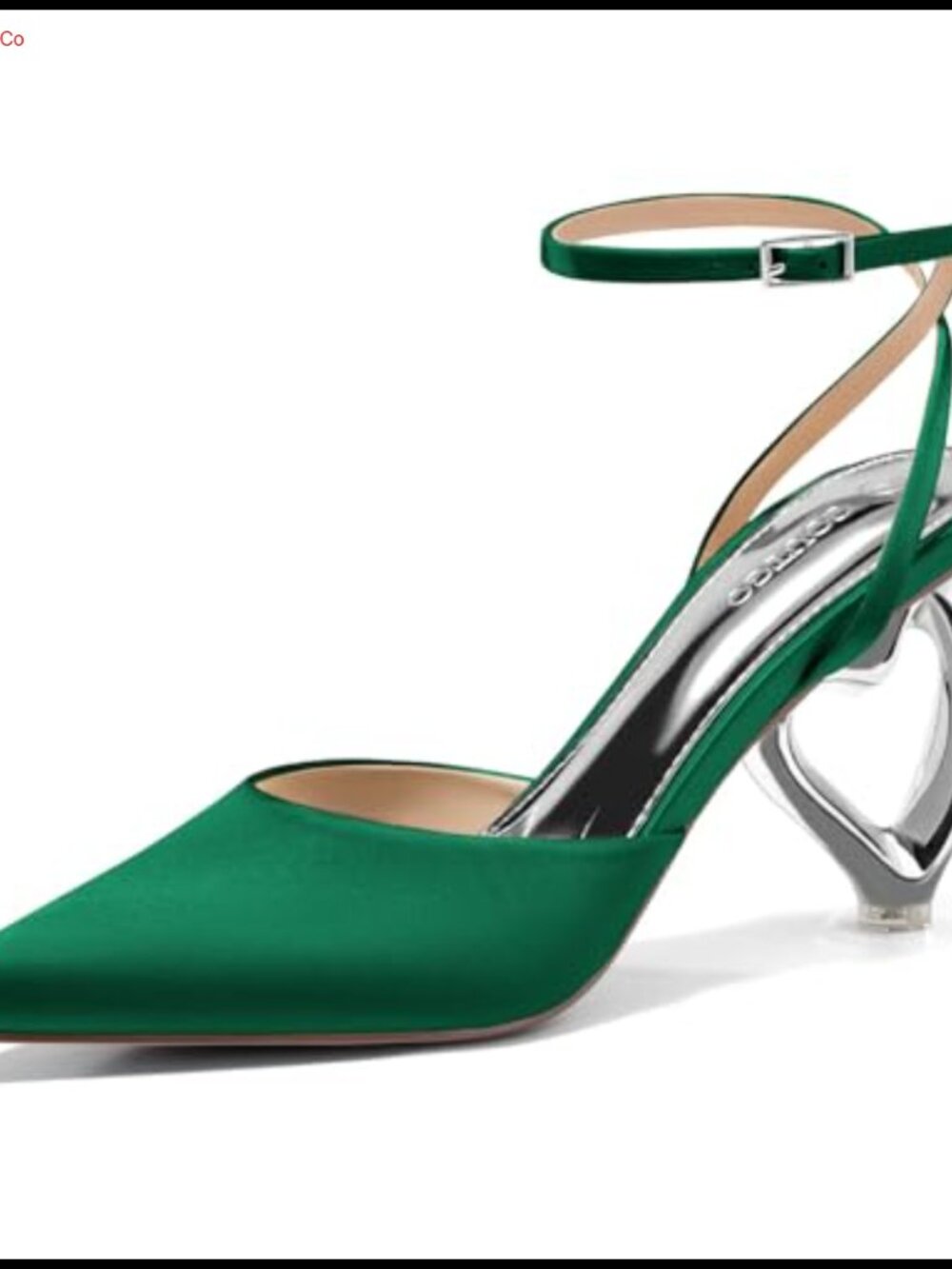 Coutgo Women's Kitten Heels Pointed Toe Satin Pumps with Heart Heel & Ankle